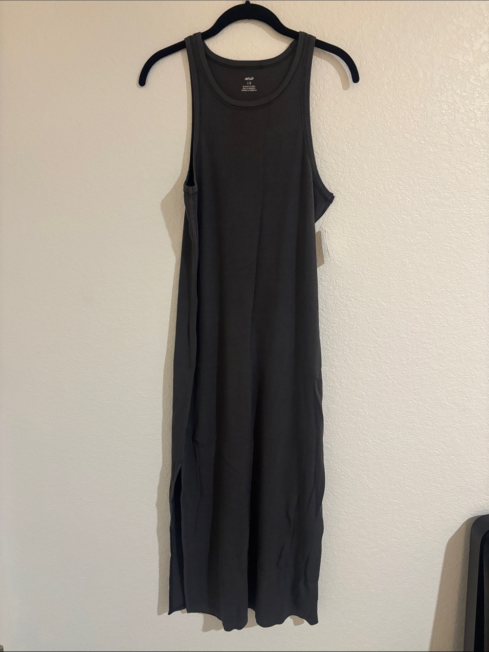 NWT Aerie Cotton Sleeveless Tank Maxi Dress in Charcoal Gray